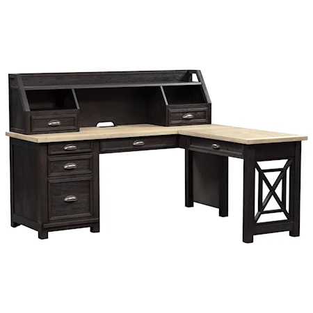 Transitional L Shaped Desk with Hutch